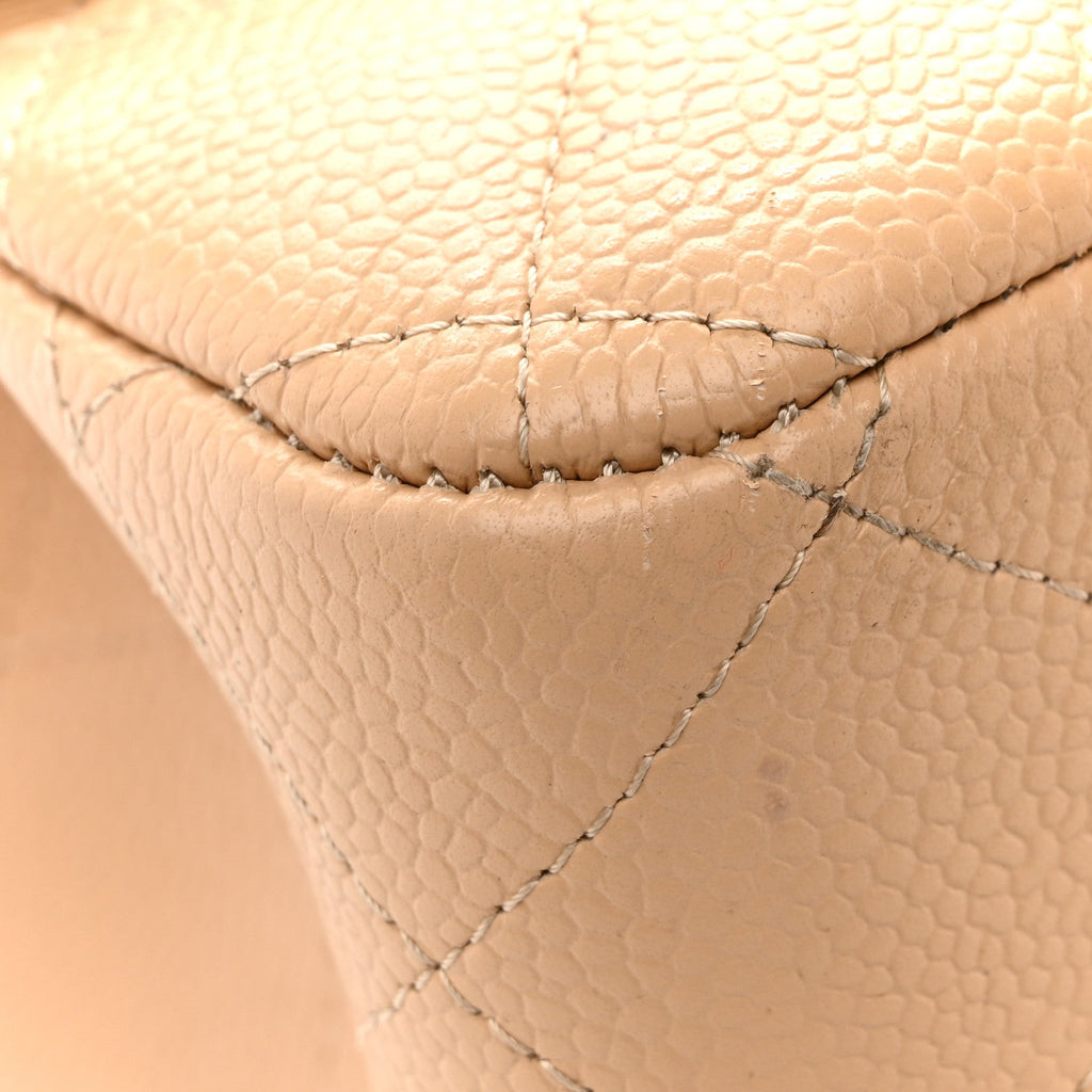 Caviar Quilted Jumbo Double Flap Beige