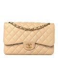 Caviar Quilted Jumbo Double Flap Beige Clair