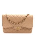 Caviar Quilted Jumbo Double Flap Light Beige