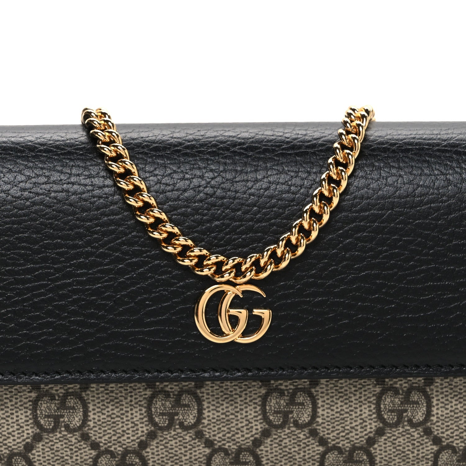 Dollar Calfskin GG Supreme Monogram Petite GG Marmont Wallet Chain Bag Black Beige Ebony