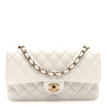 Caviar Quilted Medium Double Flap White