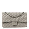 Lambskin Quilted Medium Double Flap Grey