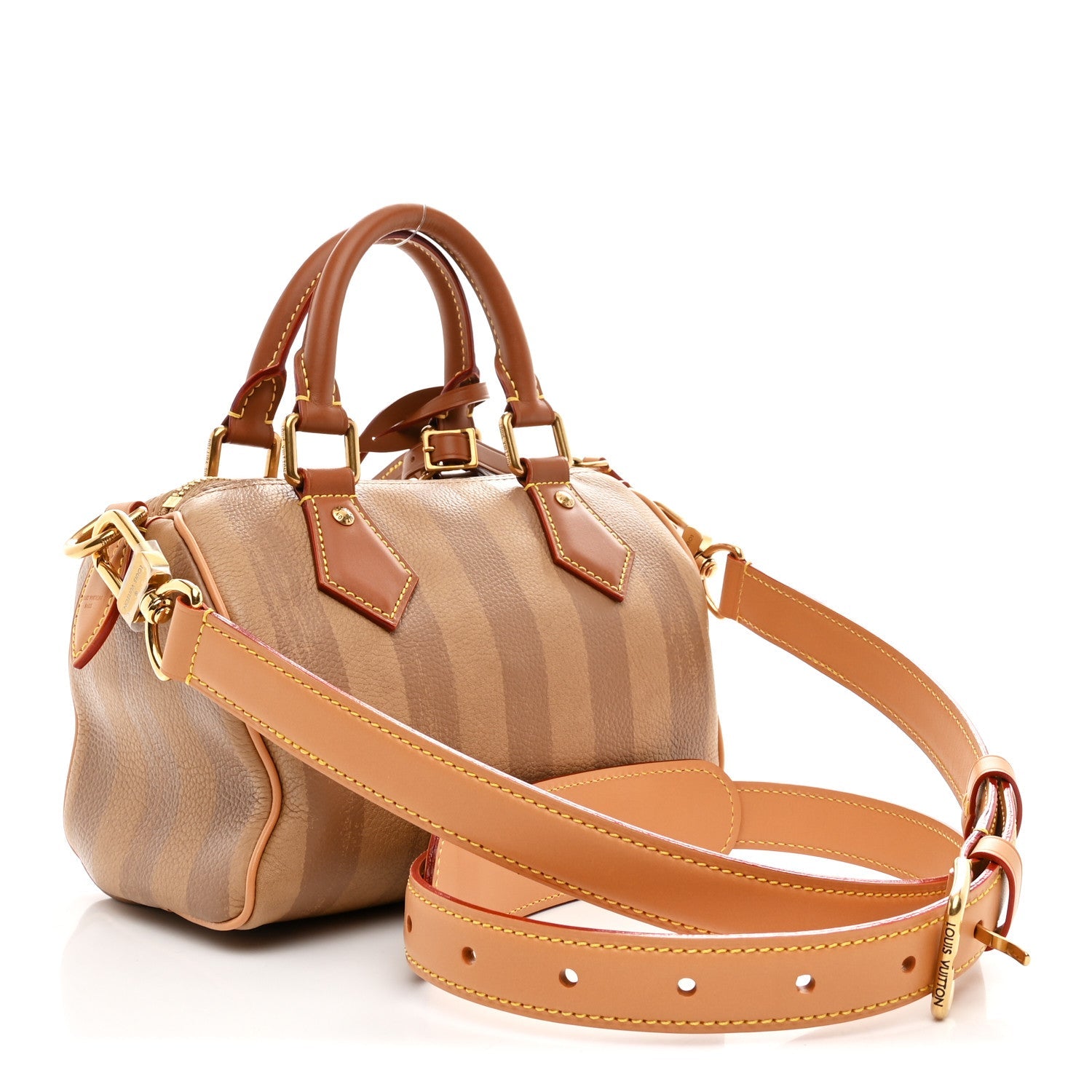 Calfskin Washed Stripes Speedy P9 Bandouliere 20 Camel