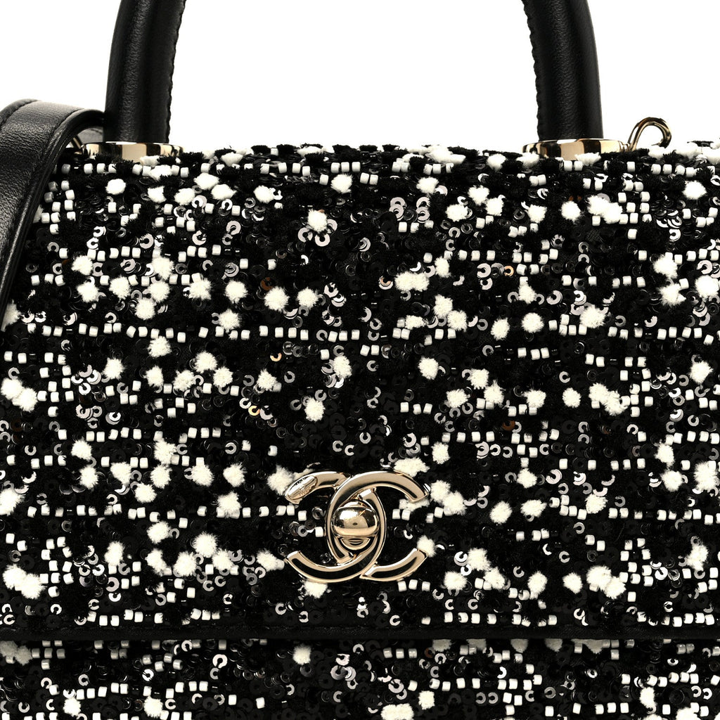 Lambskin Sequin Beaded Extra Mini Coco Handle Flap Black White