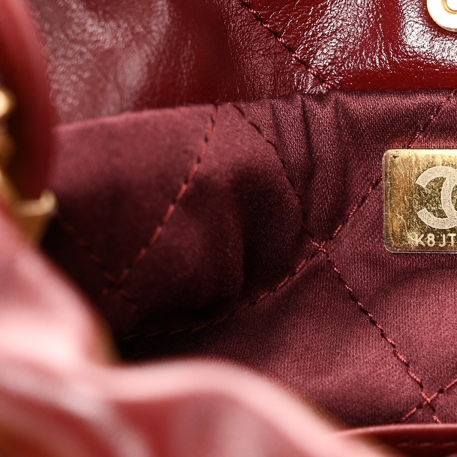 Shiny Calfskin Quilted Mini Chanel 22 Dark Burgundy