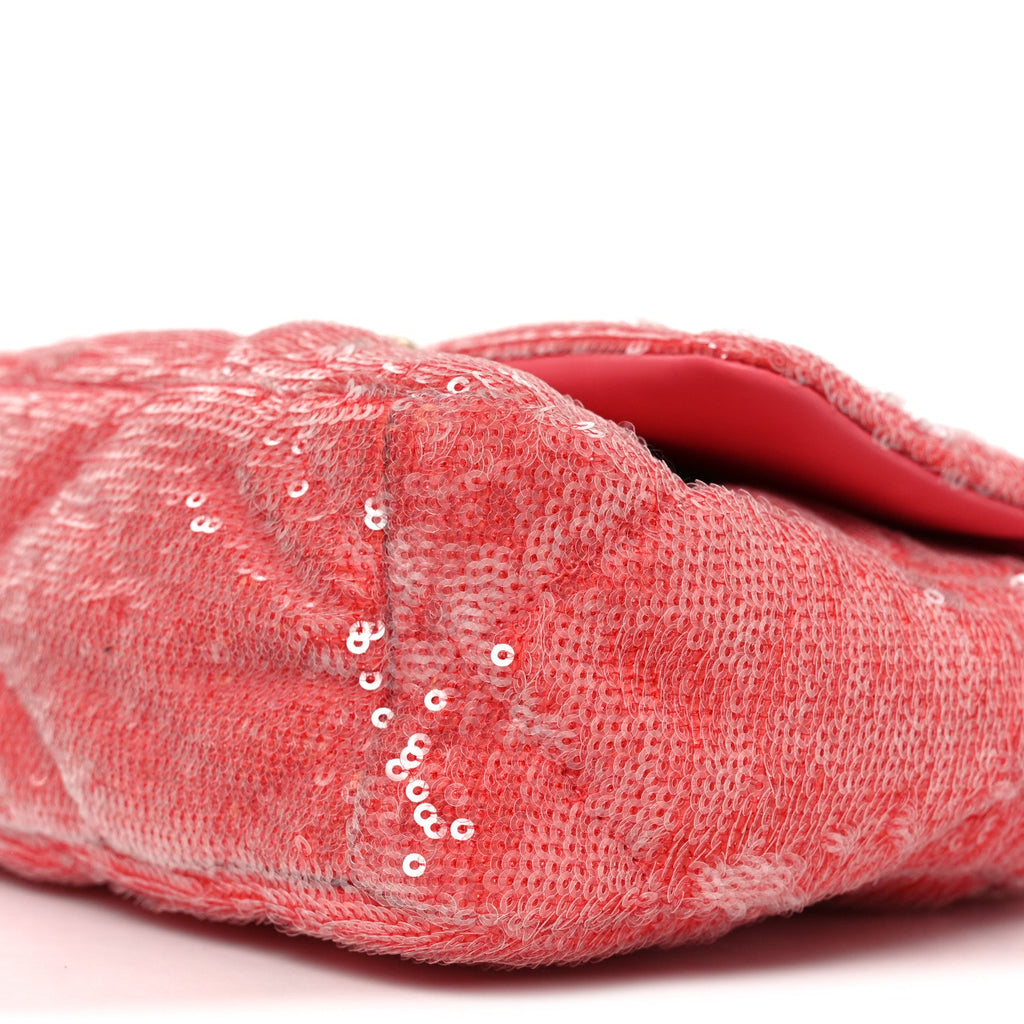 Sequin Quilted Medium Chanel 19 Flap Coral