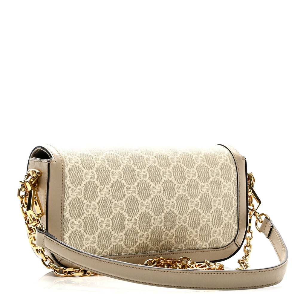GG Supreme Monogram Small Horsebit 1955 Chain Shoulder Bag Beige Mystic White