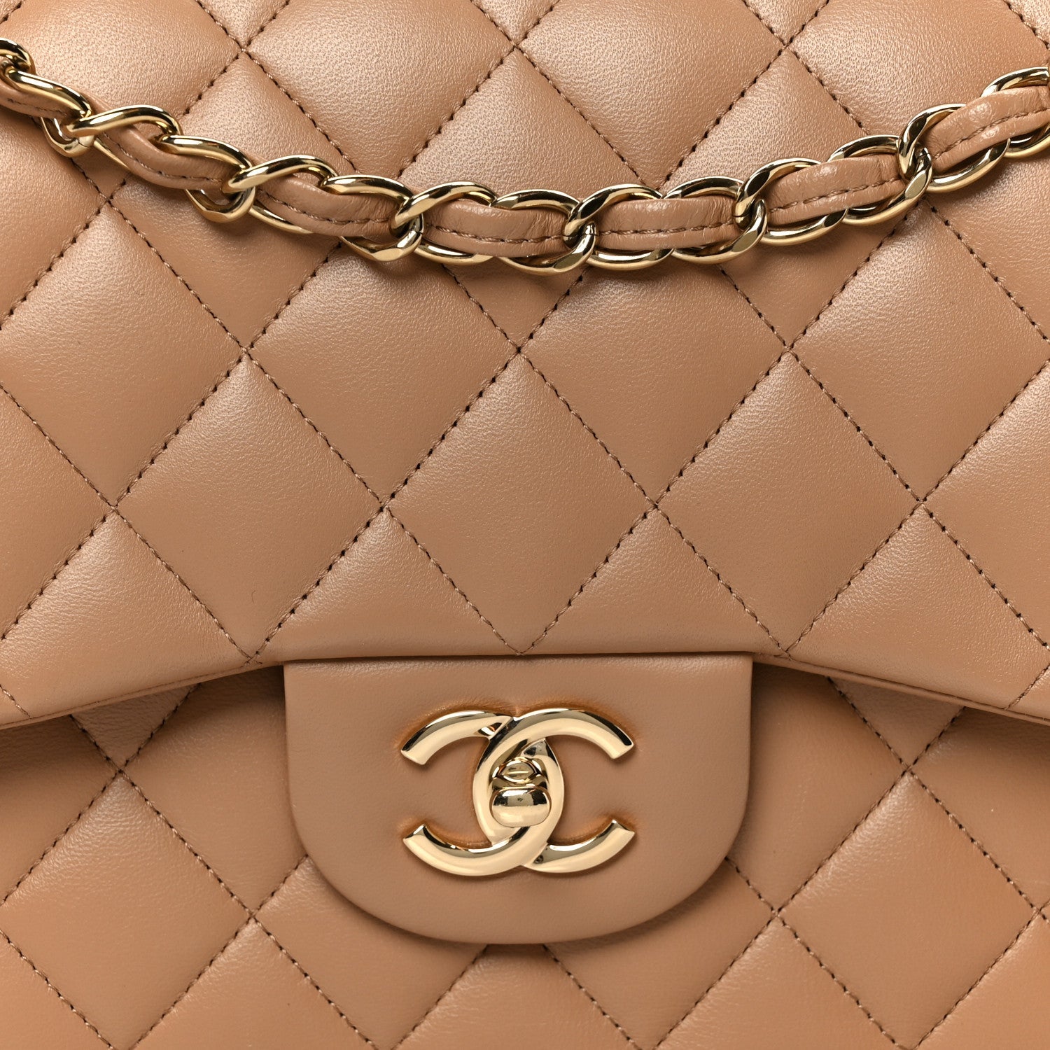 Lambskin Quilted Jumbo Double Flap Dark Beige