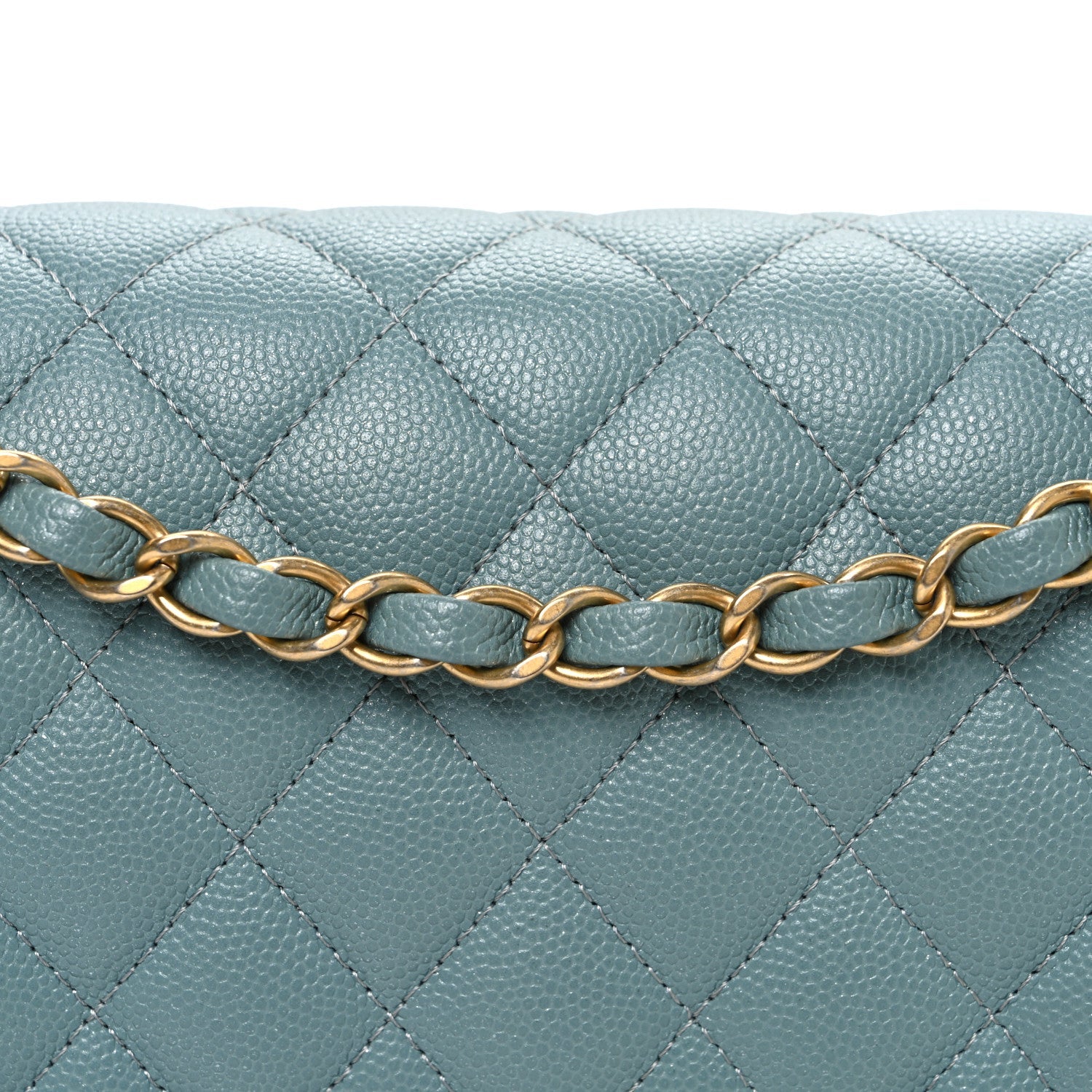 Iridescent Caviar Quilted Medium Double Flap Light Blue