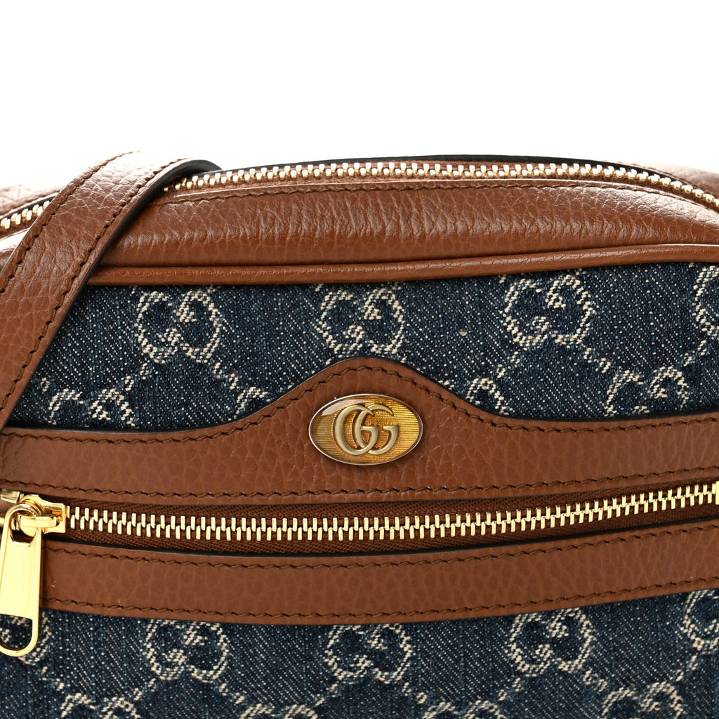 New Denim GG Monogram Dollar Calfskin Mini Ophidia Shoulder Bag Blue Tea Cuir Epilog