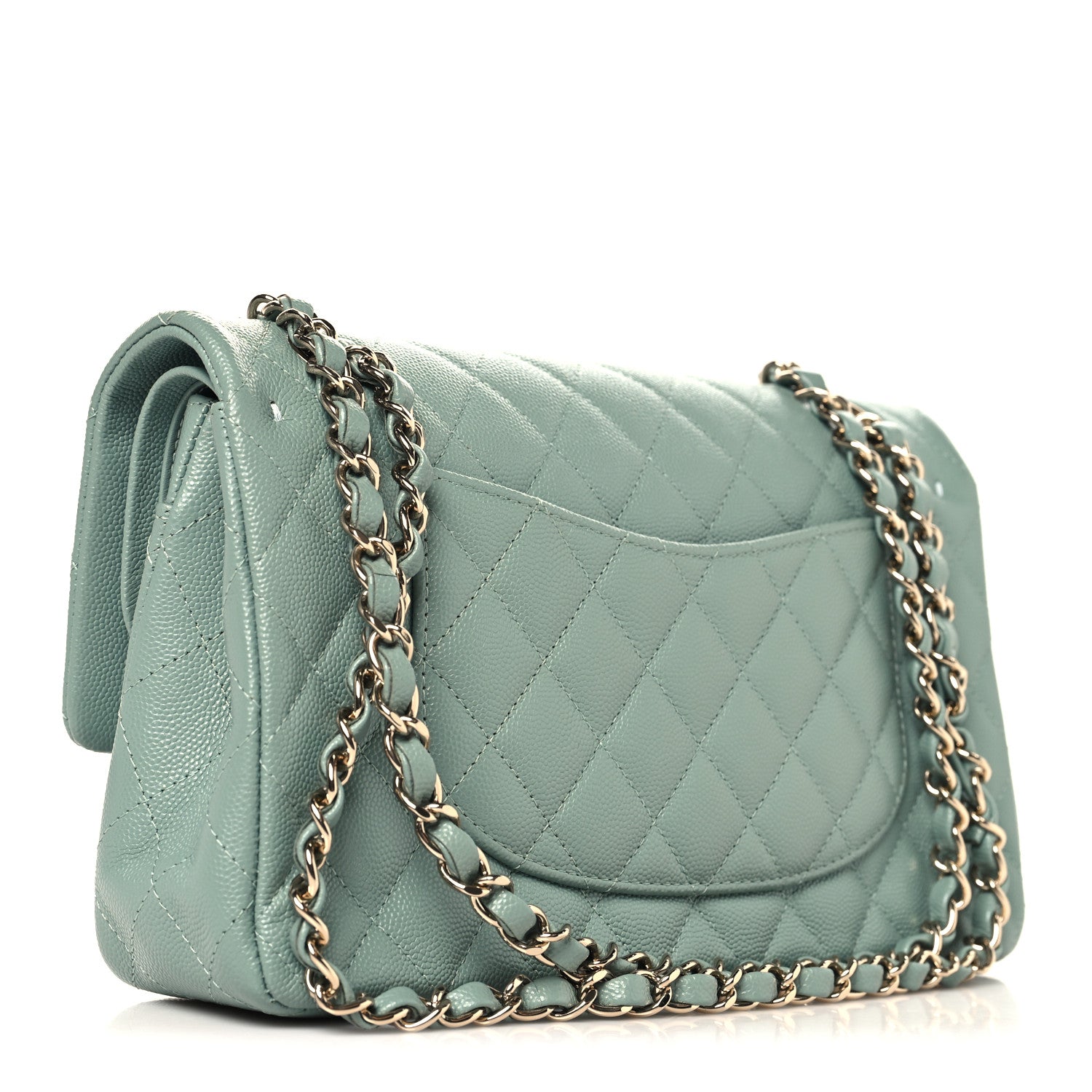 Caviar Quilted Medium Double Flap Dark Green
