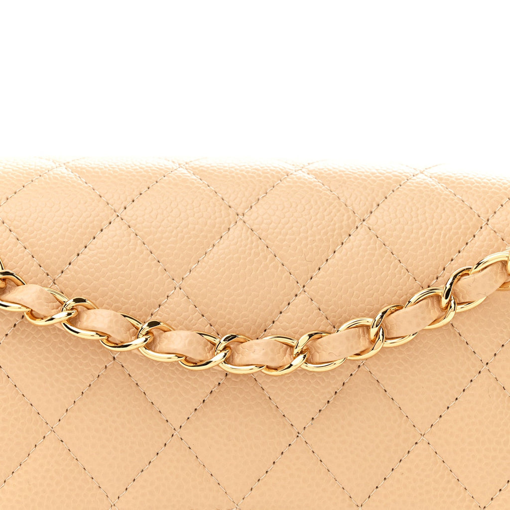 Caviar Quilted Medium Double Flap Beige