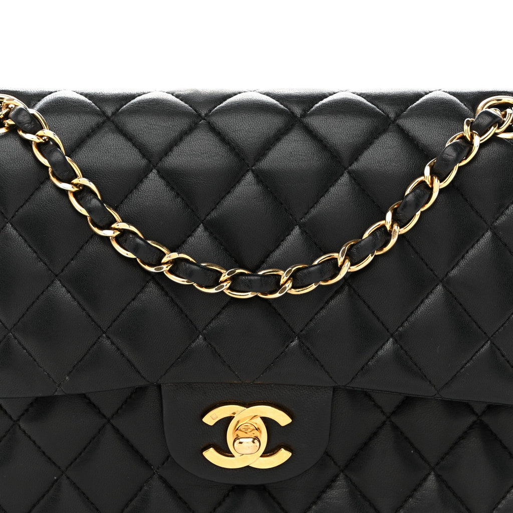 Lambskin Quilted Medium Double Flap Black
