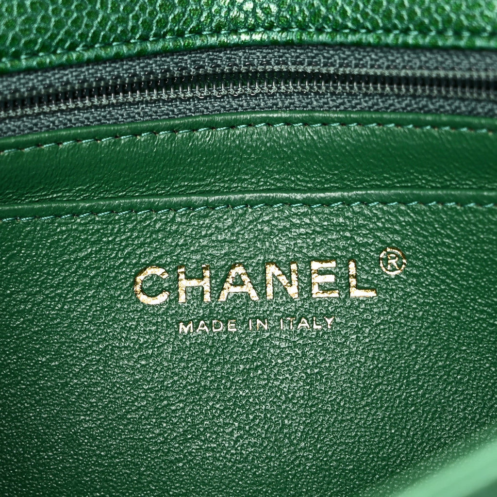 Metallic Caviar Quilted Mini Rectangular Flap Green