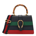Moon Calfskin Bamboo Web Medium Dionysus Top Handle Bag Blue Emerald Hibiscus Red
