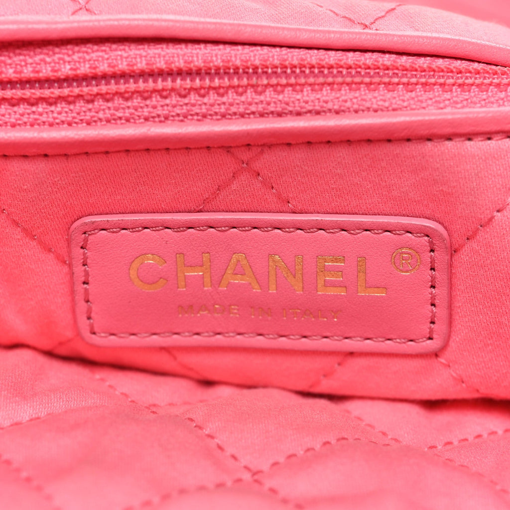 Shiny Calfskin Quilted Chanel 22 Drawstring Bag Coral Pink