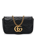 Calfskin Matelasse Super Mini GG Marmont Shoulder Bag Black