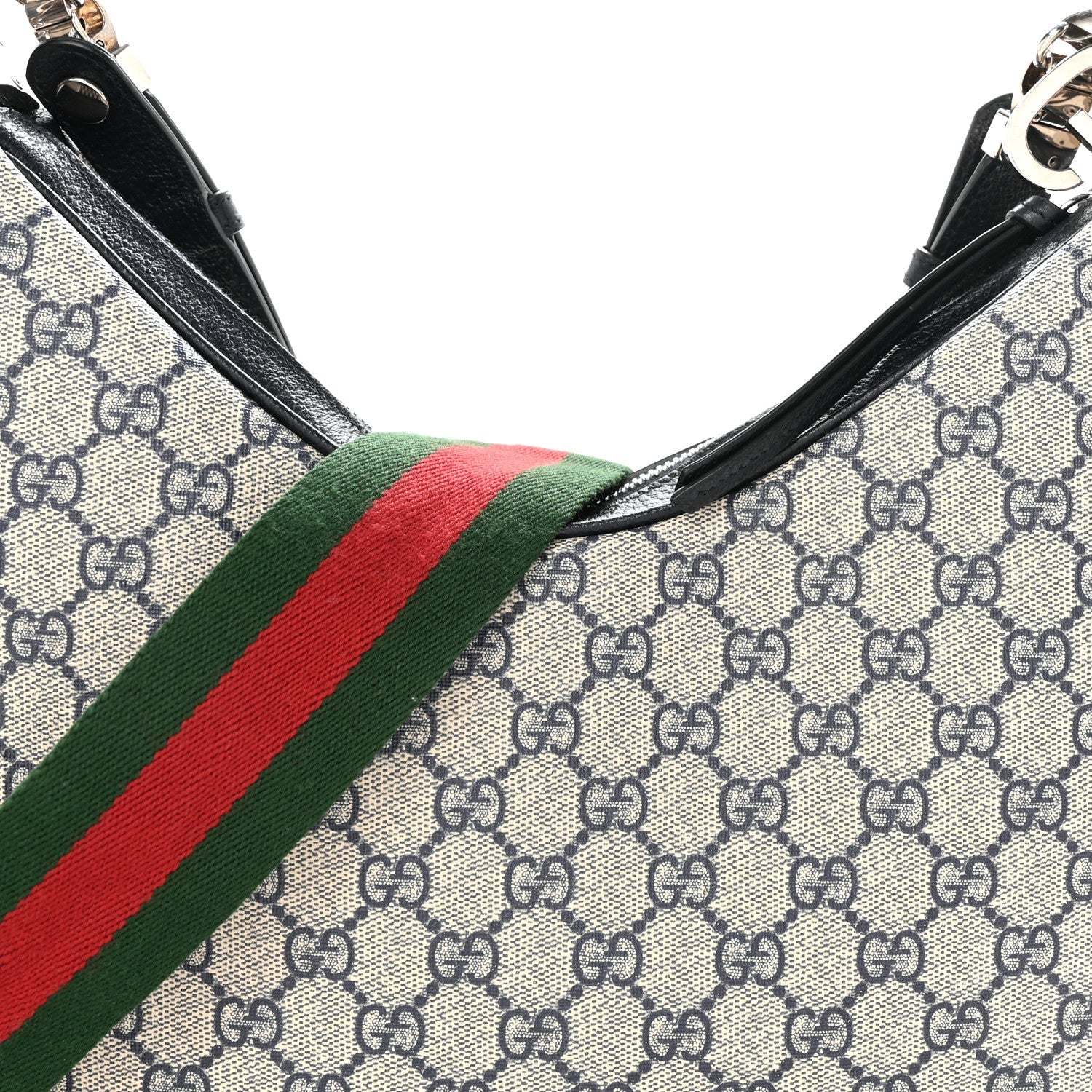 GG Supreme Monogram Textured Calfskin Web Large Attache Shoulder Bag Beige Blue