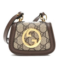 GG Supreme Monogram Textured Dollar Calfskin Blondie Card Case Wallet with Strap Beige Ebony New Acero