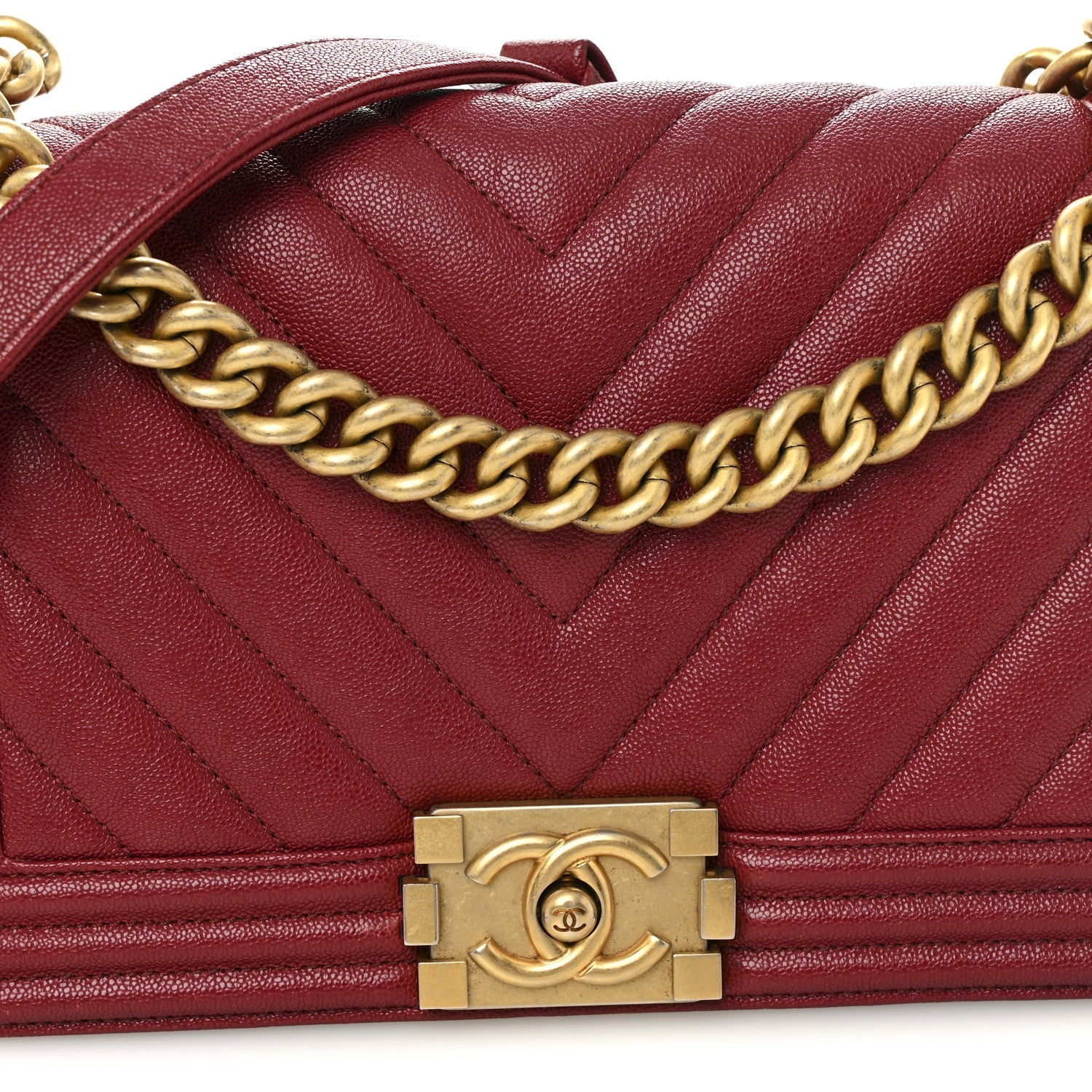 Caviar Chevron Quilted Medium Boy Flap Dark Red
