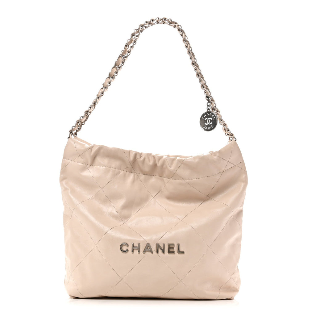 Shiny Calfskin Quilted Small Chanel 22 Ecru