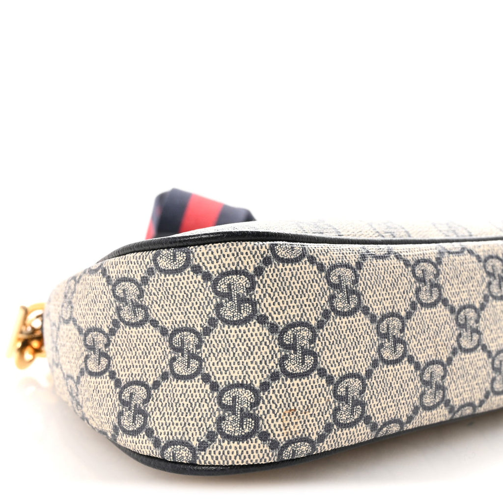 GG Supreme Monogram Textured Dollar Calfskin Web Small Ophidia GG Handbag Beige Blue