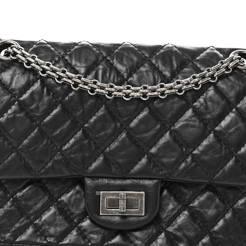 Aged Calfskin Quilted 2.55 Reissue 225 Flap Black