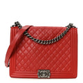 Calfskin Quilted Large Boy Flap Red