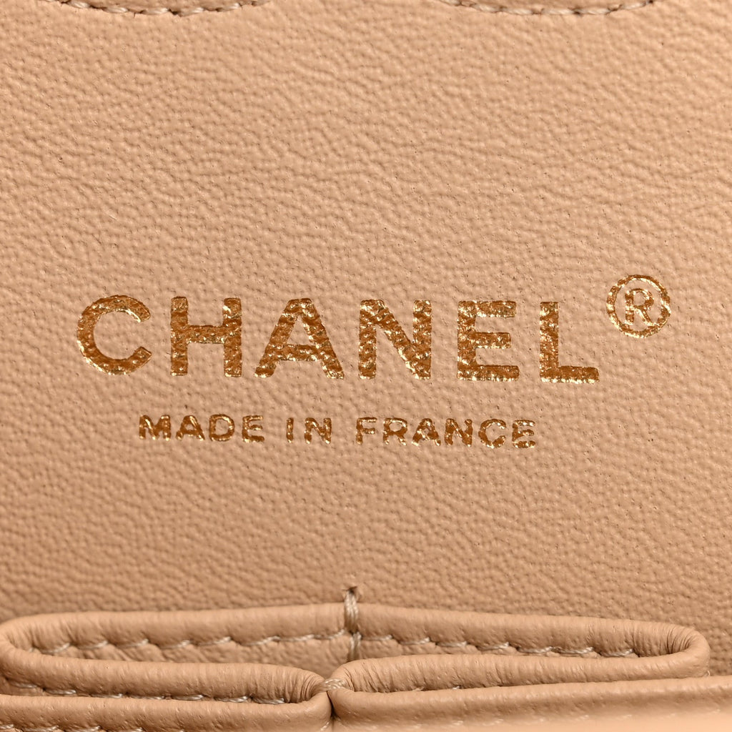 Lambskin Quilted Medium Double Flap Beige