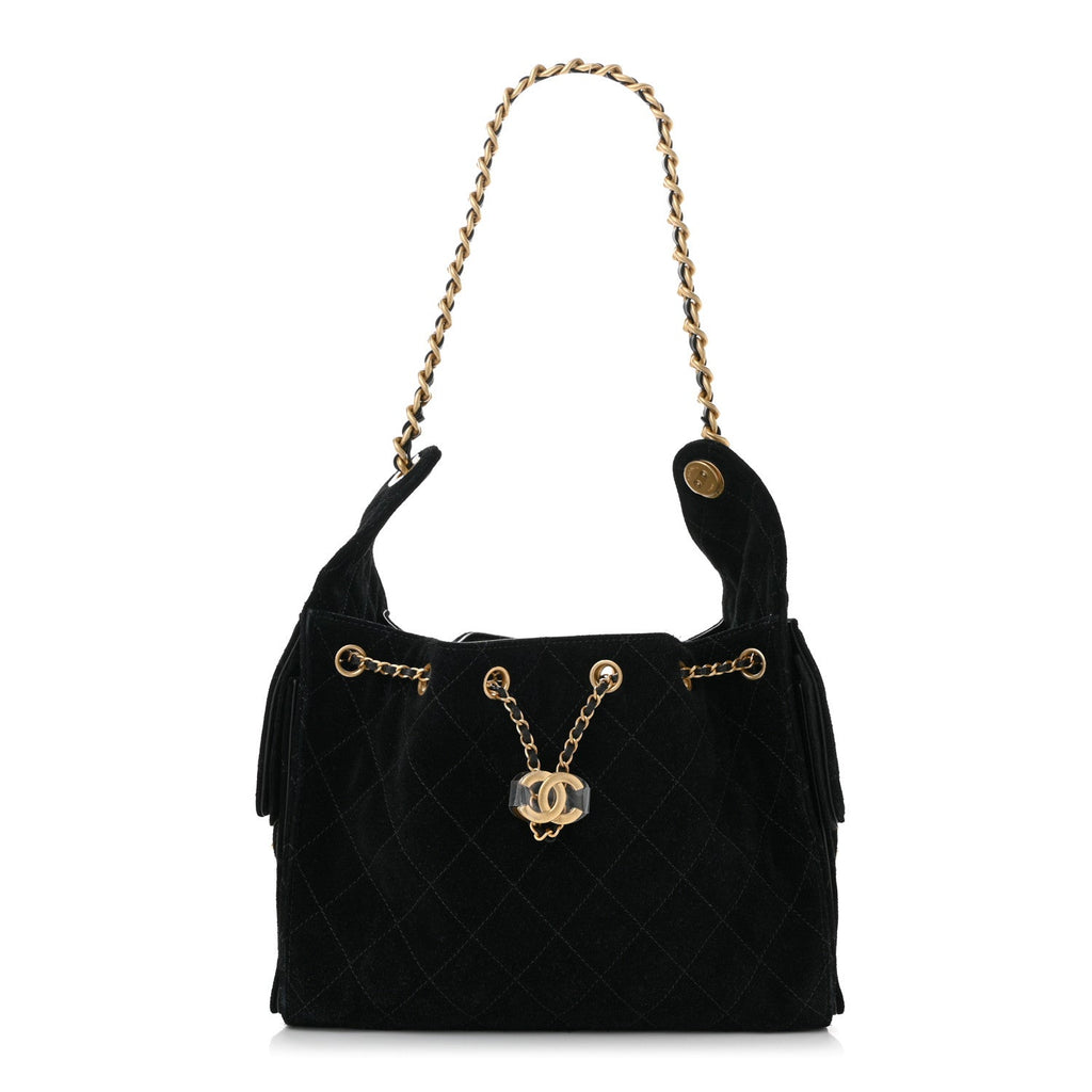 Suede Quilted Small Chanel 25 Handbag Black