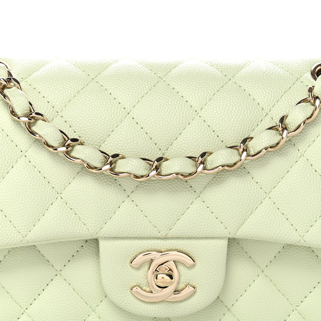 Caviar Quilted Small Double Flap Light Green