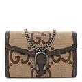 Monogram Jumbo GG Textured Dollar Calfskin Mini Dionysus Chain Wallet Camel Ebony New Acero