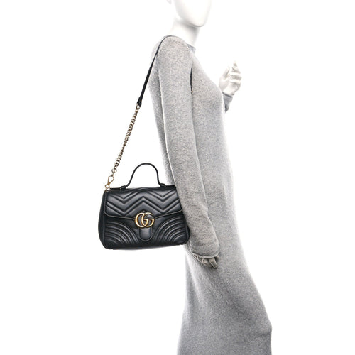 Calfskin Matelasse Small GG Marmont Top Handle Shoulder Bag Black