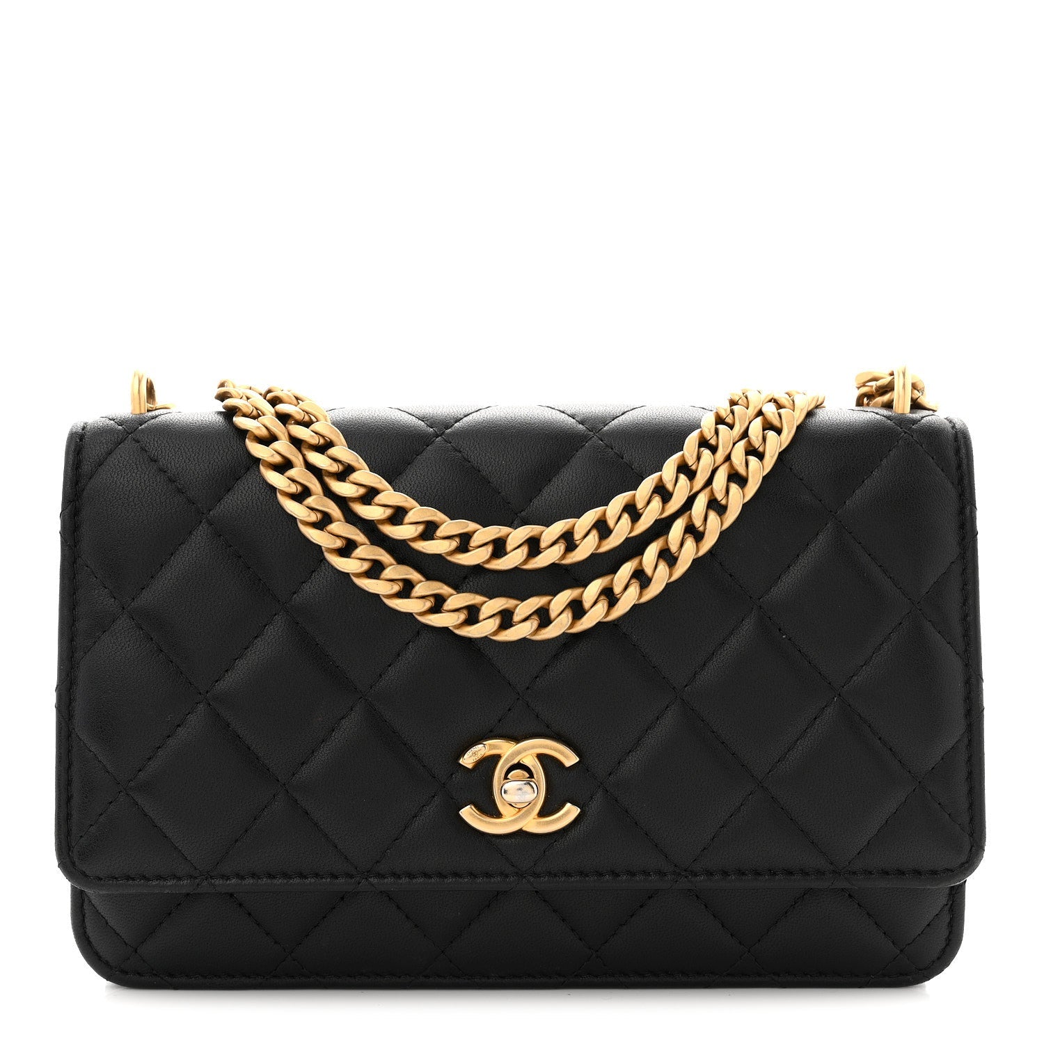 Lambskin Quilted Sweet Camellia Wallet On Chain WOC Black