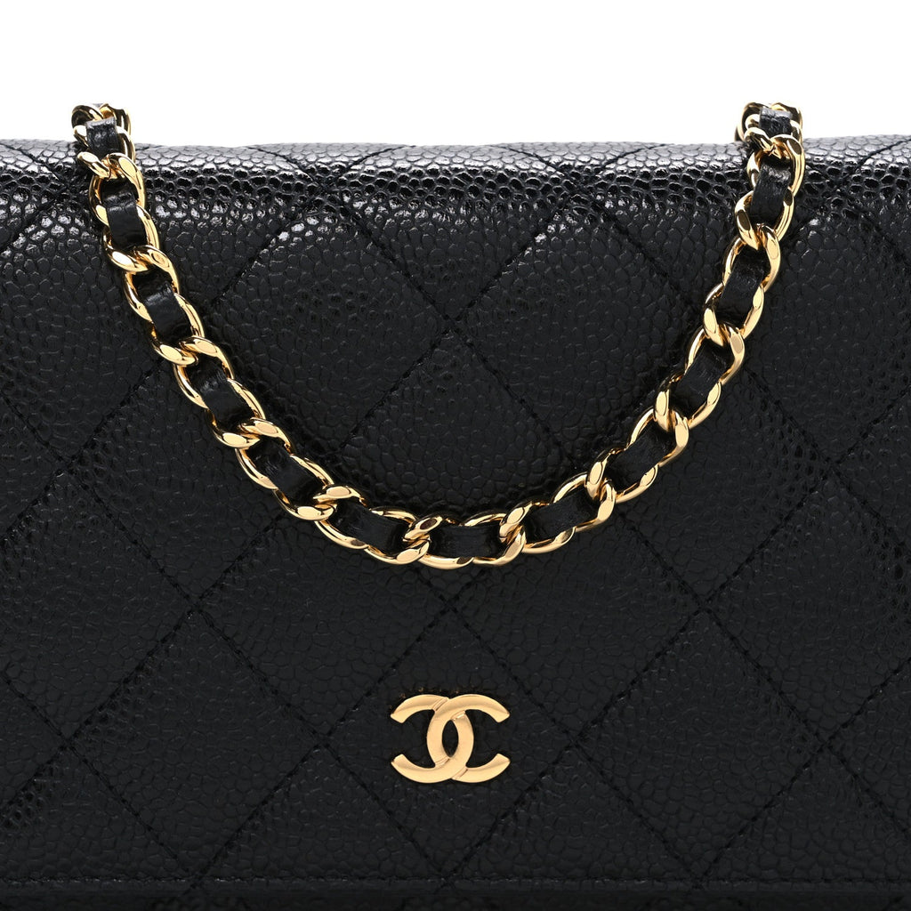 Caviar Quilted Wallet on Chain WOC Black