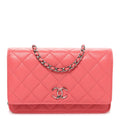 Lambskin Quilted Wallet On Chain WOC Pink