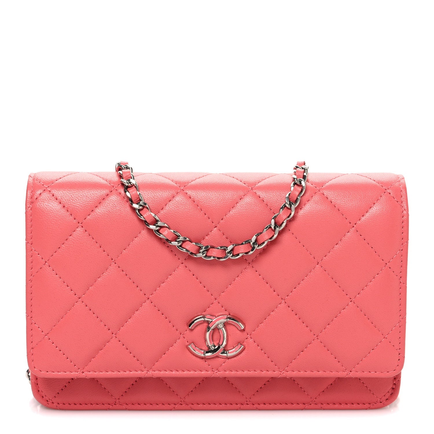 Lambskin Quilted Wallet On Chain WOC Pink