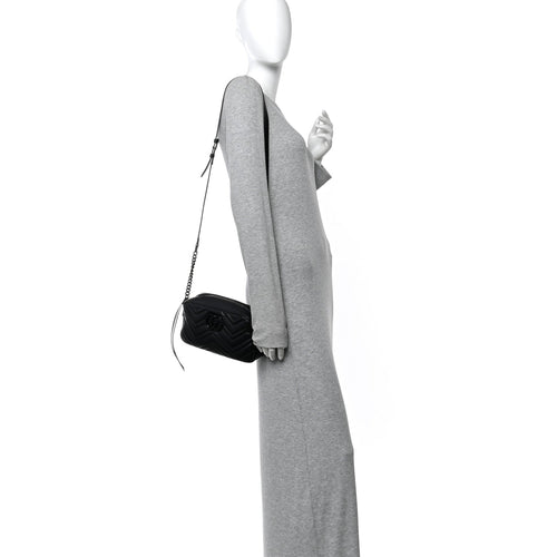 Calfskin Matelasse Monochrome Small GG Marmont Chain Shoulder Bag Black