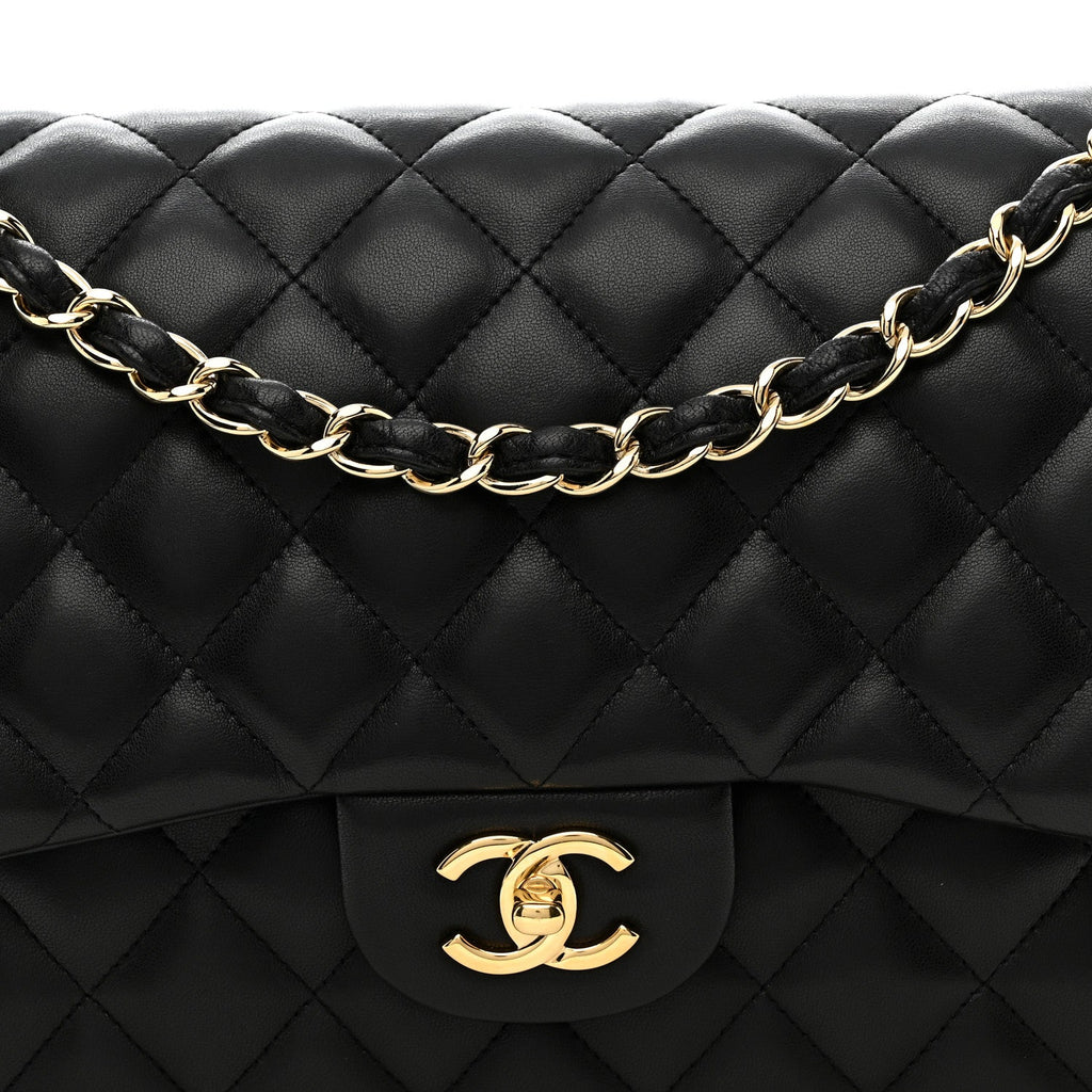 Lambskin Quilted Jumbo Double Flap Black