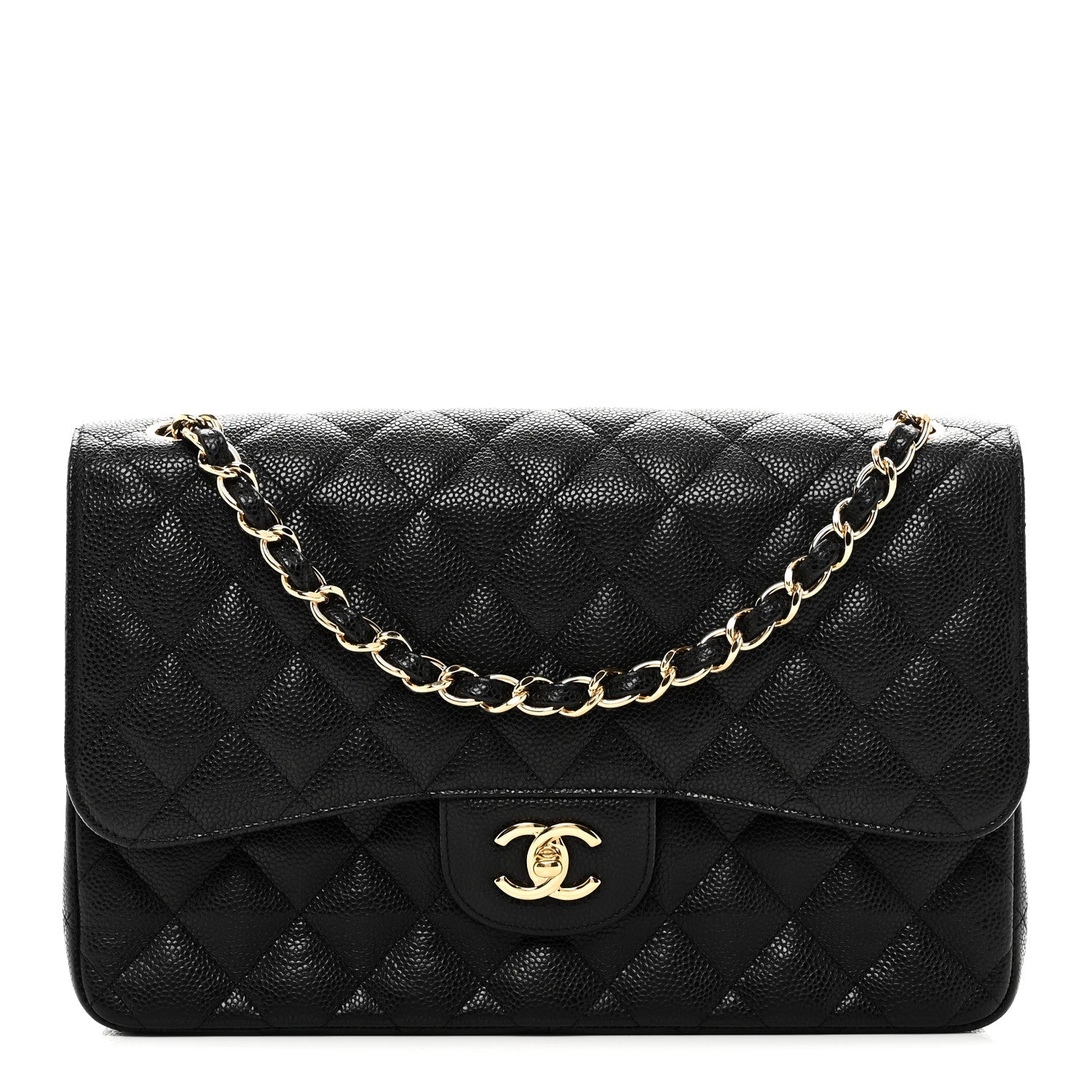 Caviar Quilted Jumbo Double Flap Black