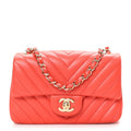 Lambskin Chevron Quilted Mini Rectangular Flap Red