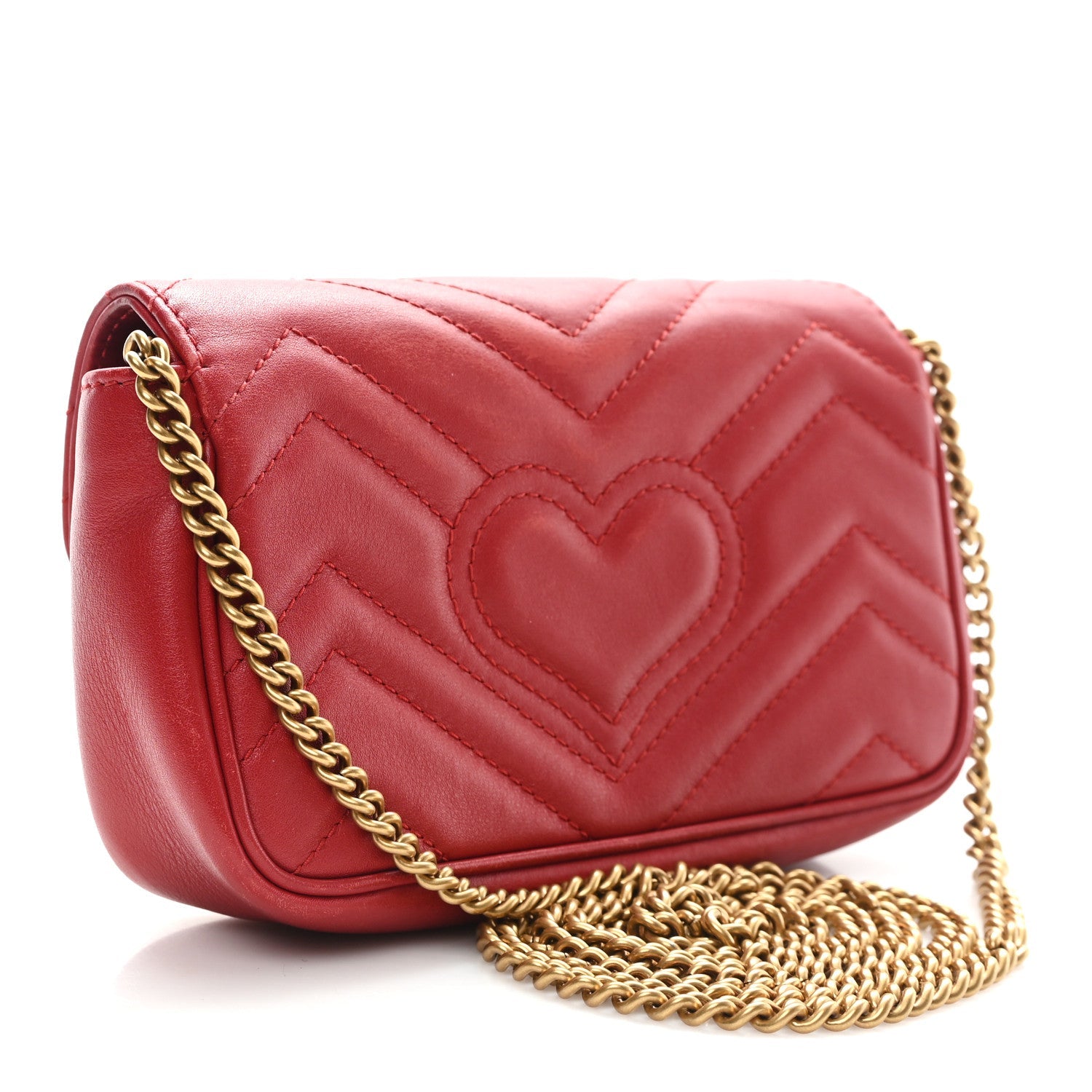 Calfskin Matelasse Super Mini GG Marmont Shoulder Bag Hibiscus Red