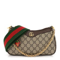 GG Supreme Monogram Textured Dollar Calfskin Web Small Ophidia GG Handbag Beige Ebony New Acero