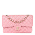 Iridescent Caviar Quilted Medium Double Flap Rose Pink