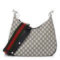 GG Supreme Monogram Textured Calfskin Web Large Attache Shoulder Bag Beige Blue