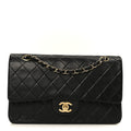 Lambskin Quilted Medium Double Flap Black