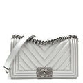 Metallic Caviar Chevron Quilted Medium Boy Flap Silver
