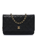 Caviar Quilted Wallet on Chain WOC Black