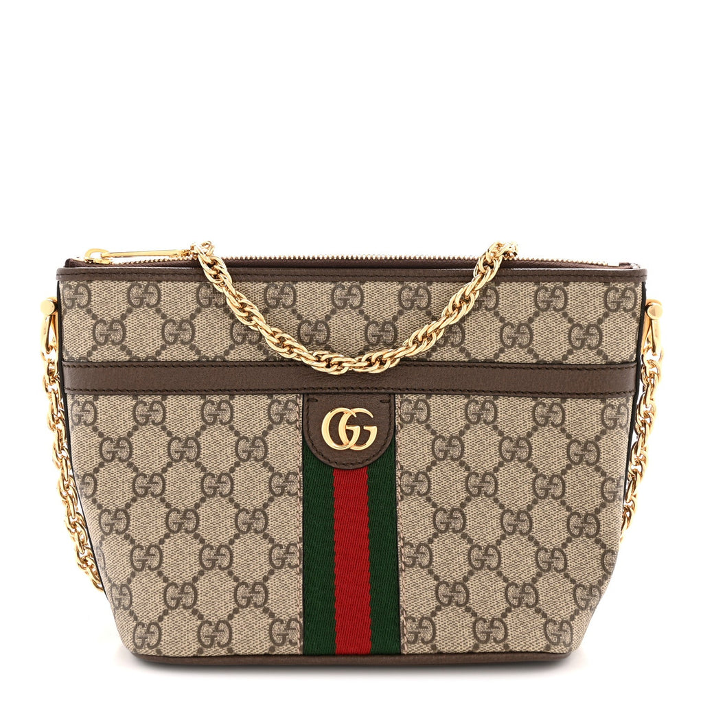 GG Supreme Monogram Web Ophidia Chain Shoulder Bag Brown