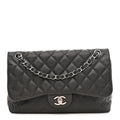 Caviar Quilted Jumbo Double Flap Grey